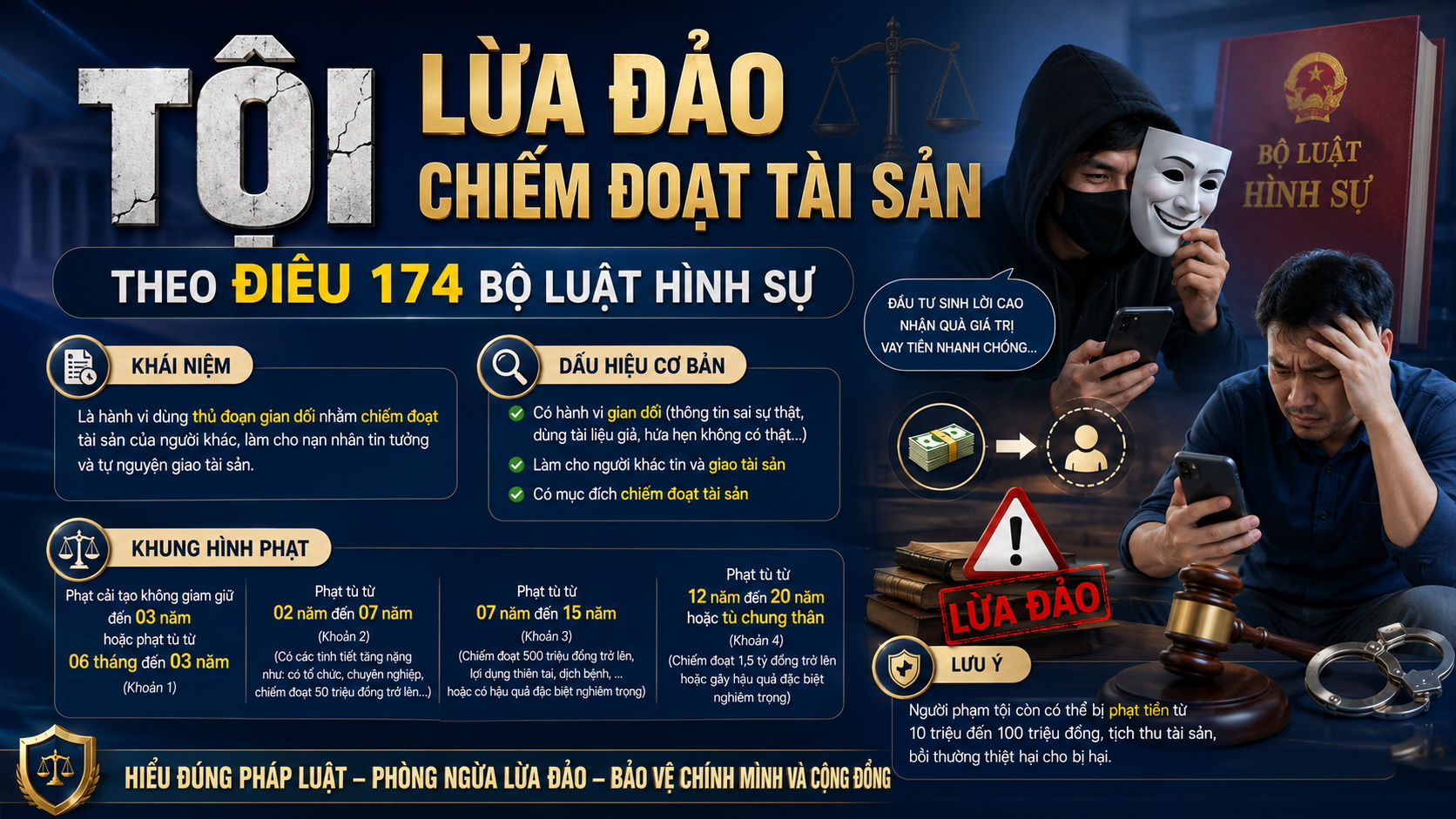 Tội lừa đảo chiếm đoạt tài sản theo Điều 174 Bộ luật Hình sự